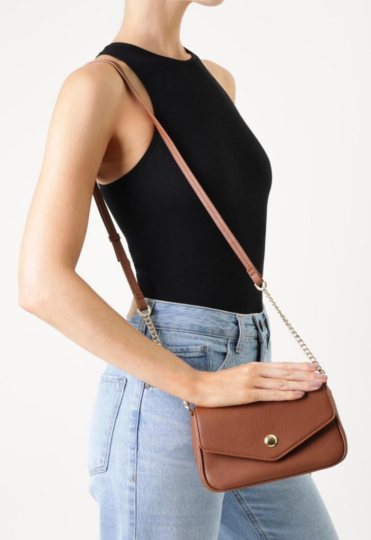 Bolsa Tiracolo Pequena Minimalista Marrom | ZZ MALL