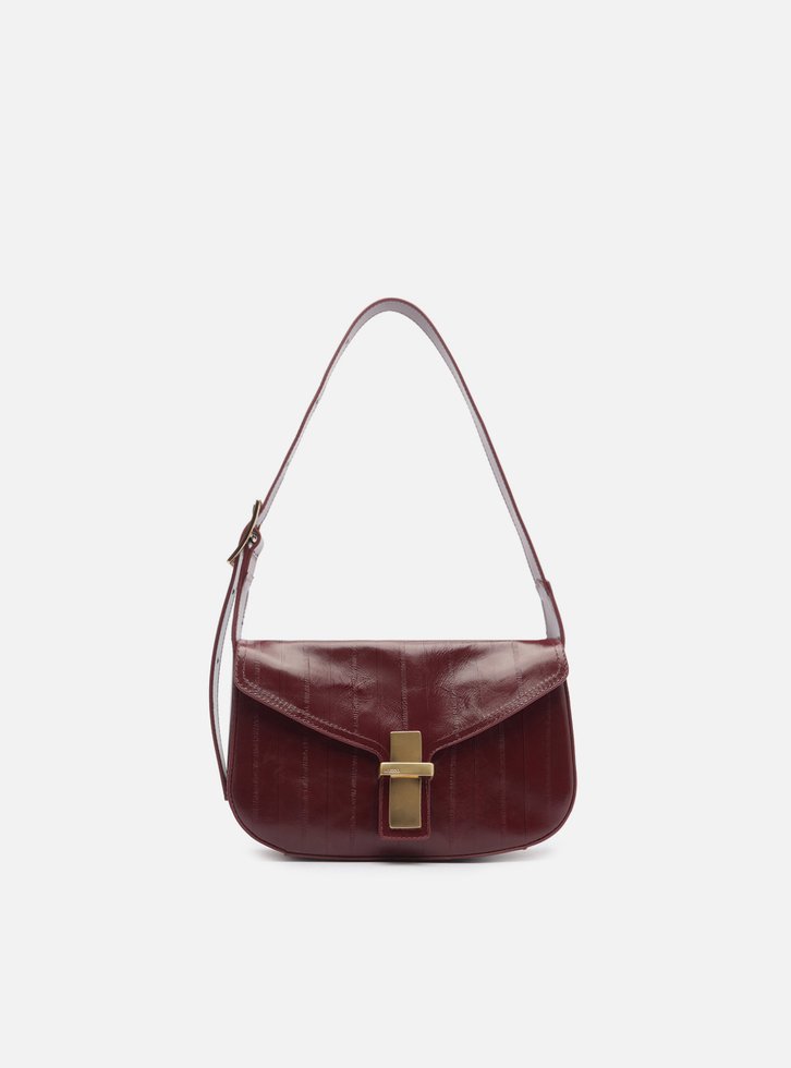 Bolsa Tiracolo Bordô Couro Pequena Tampo Metal