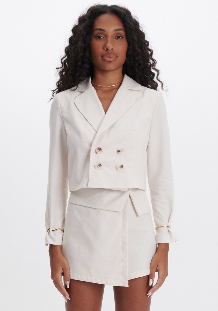 Blazer Branco My Favorite Things Cropped Alfaiataria