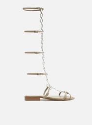 Sandália Rasteira Verde Gladiadora Couro Metais TIG