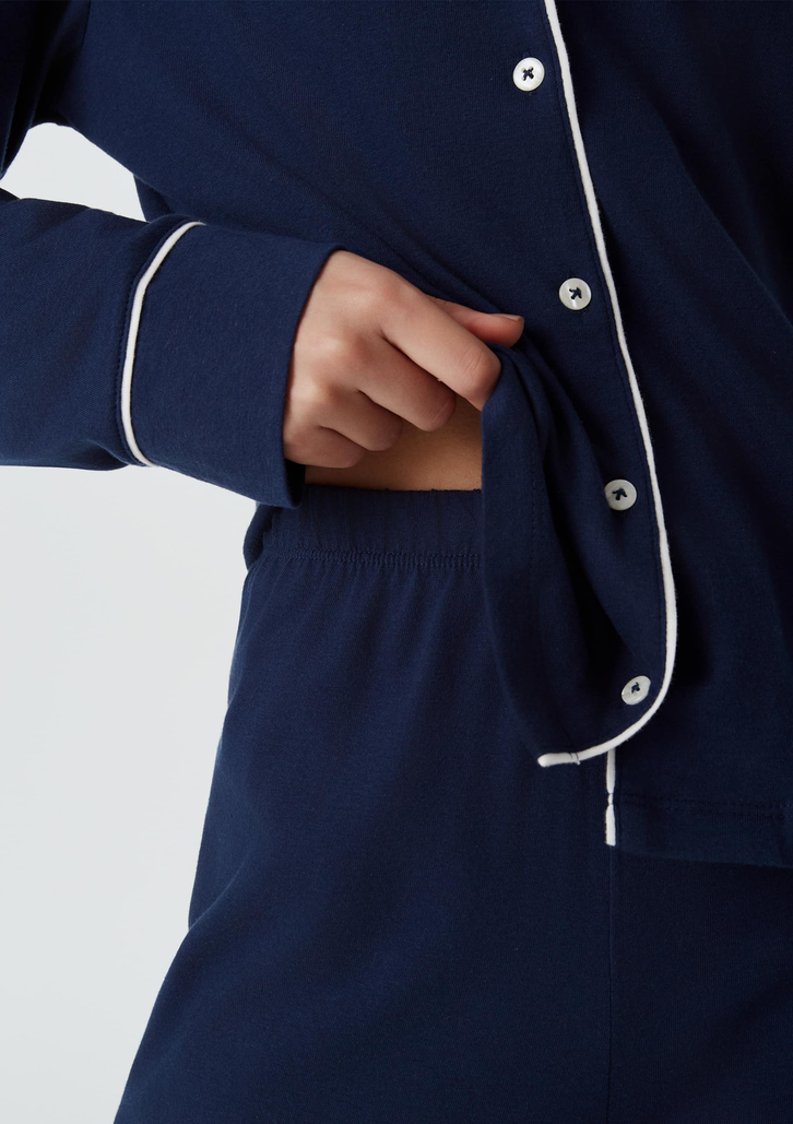 Pijama Longo Azul Hering Com Botões
