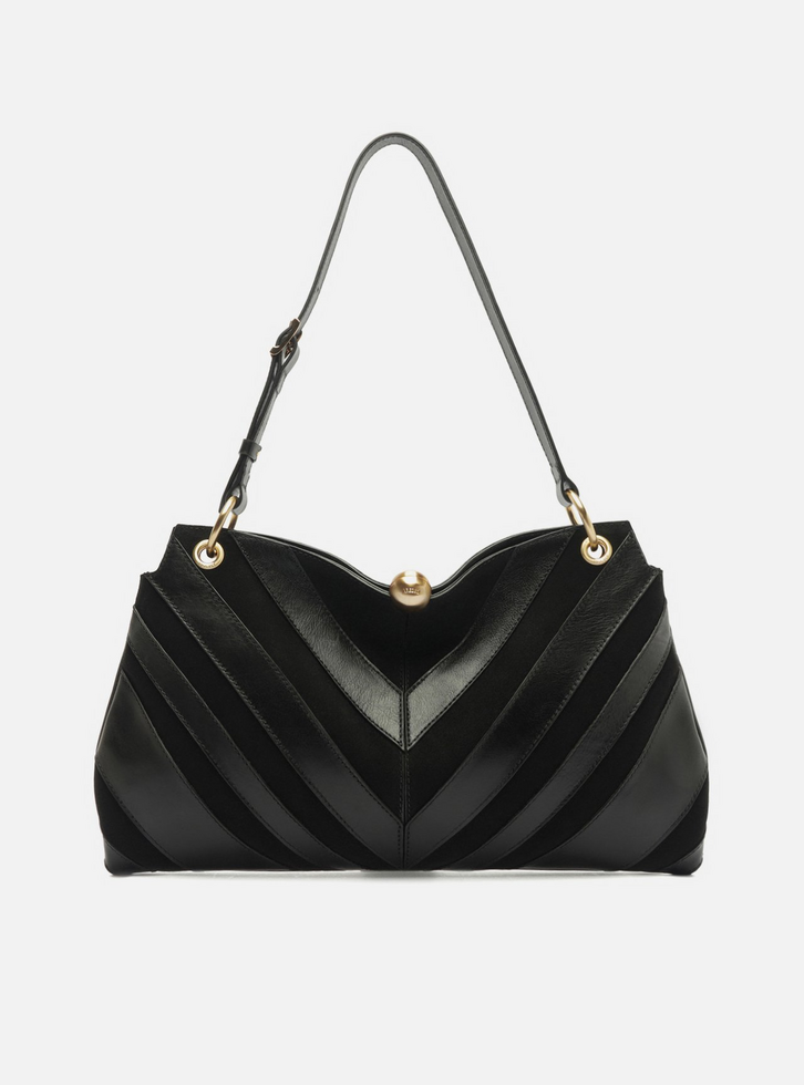 Bolsa Shoulder Preta Couro Camurça Grande Esfera | ZZ MALL