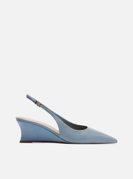 Scarpin Azul Couro Salto Baixo Anabela Slingback