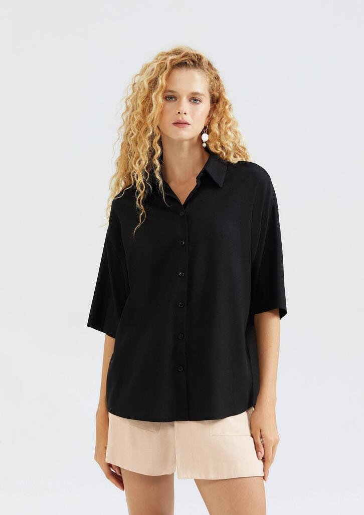 Camisa Feminina Chumbo Hering Manga Curta Em Linho