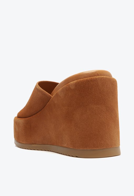 Sandália Mule Plataforma Couro Marrom