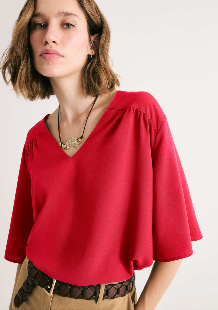 Blusa Vermelho Hering Feminina Evasê Viscolinho