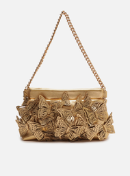 Clutch Dourada Arezzo Couro Pequena Borboletas