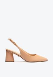 Scarpin Bege Arezzo Couro Salto Geométrico Slingback
