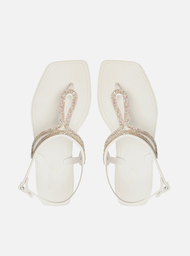 Sandália Rasteira Branca Strass Square Thong