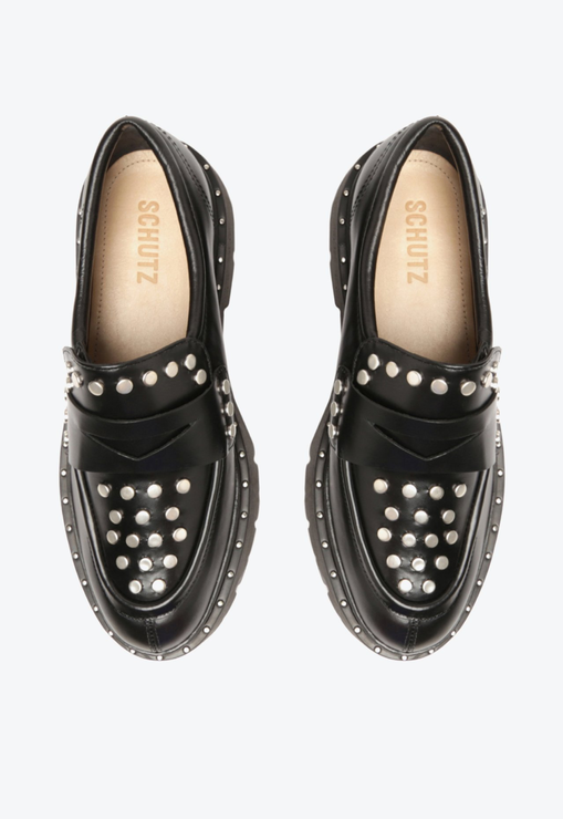 Mocassim Tratorado Couro Tachas Preto