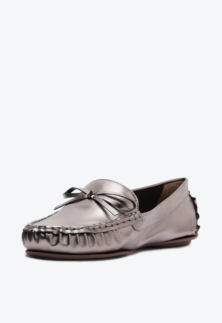 Mocassim Laço Lana Prateado