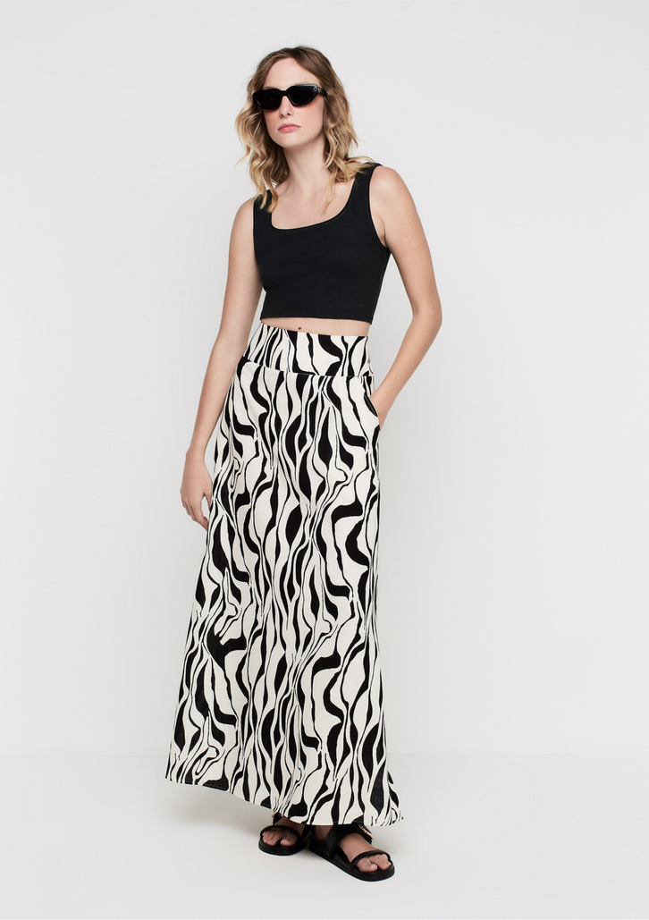 Top Cropped Preto DZARM Decote Quadrado Em Algodão Com Elastano