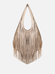 Bolsa Hobo Cinza Arezzo Suede Grande Franjas Tig