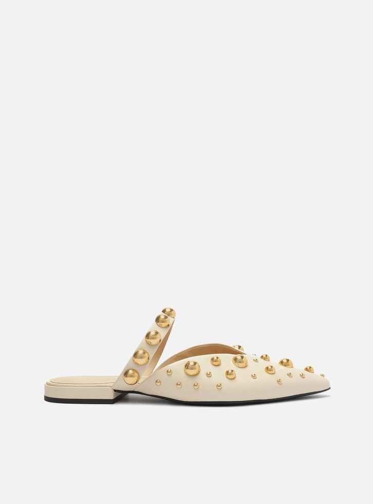 Mule Off White Couro Fechada Studs ZZ MALL