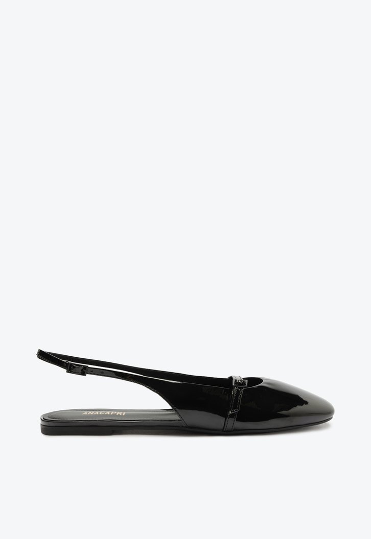 Sapatilha Preta Anacapri Slingback Verniz Tira Fechamento