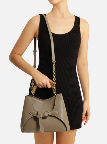Bolsa Tote Cinza Couro Média Alça Madeira | ZZ MALL