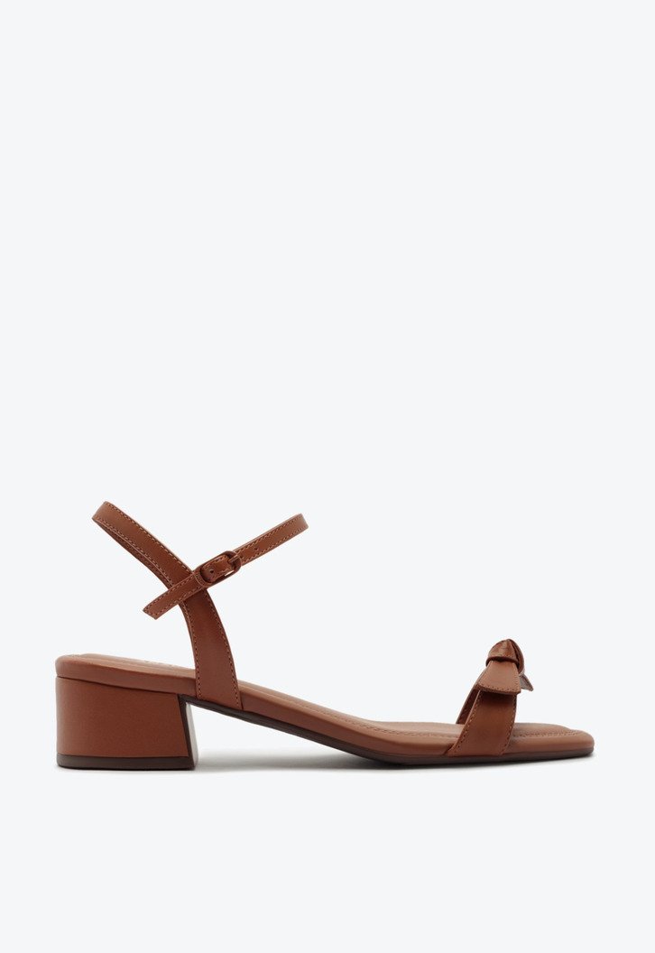 Sandália Salto Bloco Laço Marrom