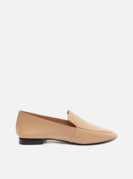 Mocassim Bege Arezzo Couro Bico Quadrado Liso