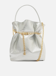 Bolsa Tiracolo Prata Arezzo Couro Pequena Correntes