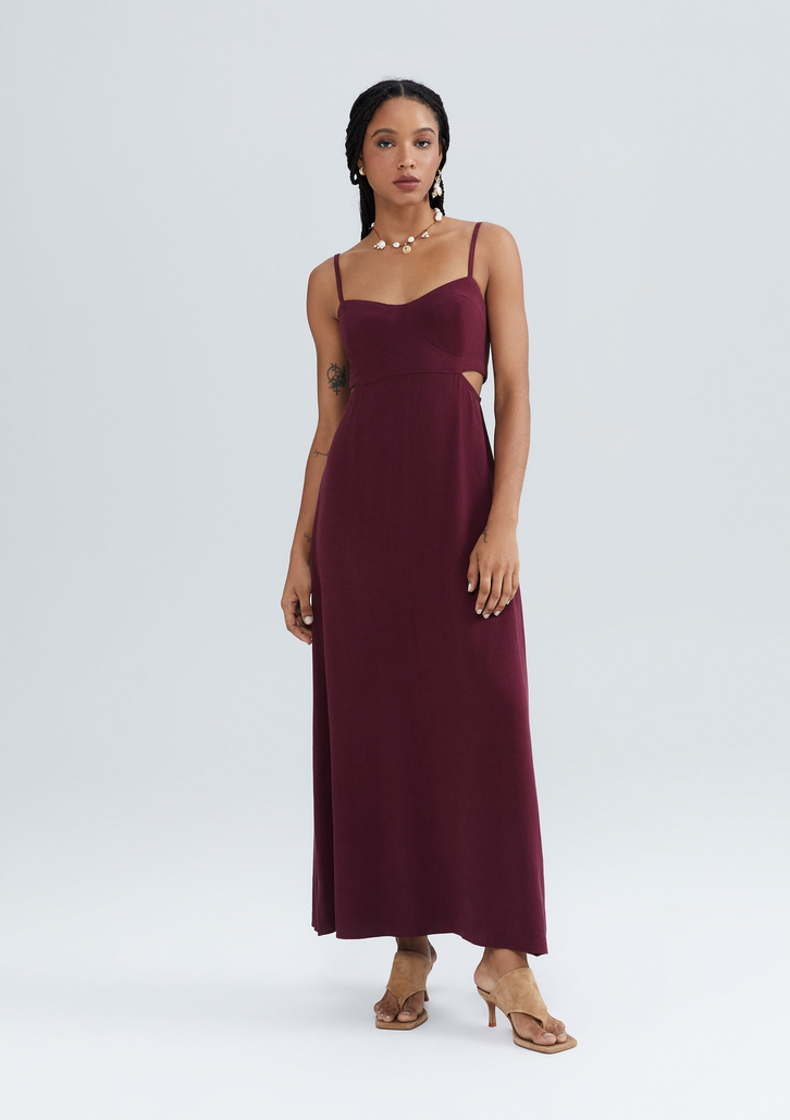Vestido Vinho Hering Midi Cut Out
