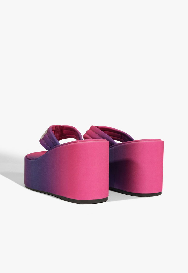 Sandália Hilda Wedge Couro Rosa e Roxo