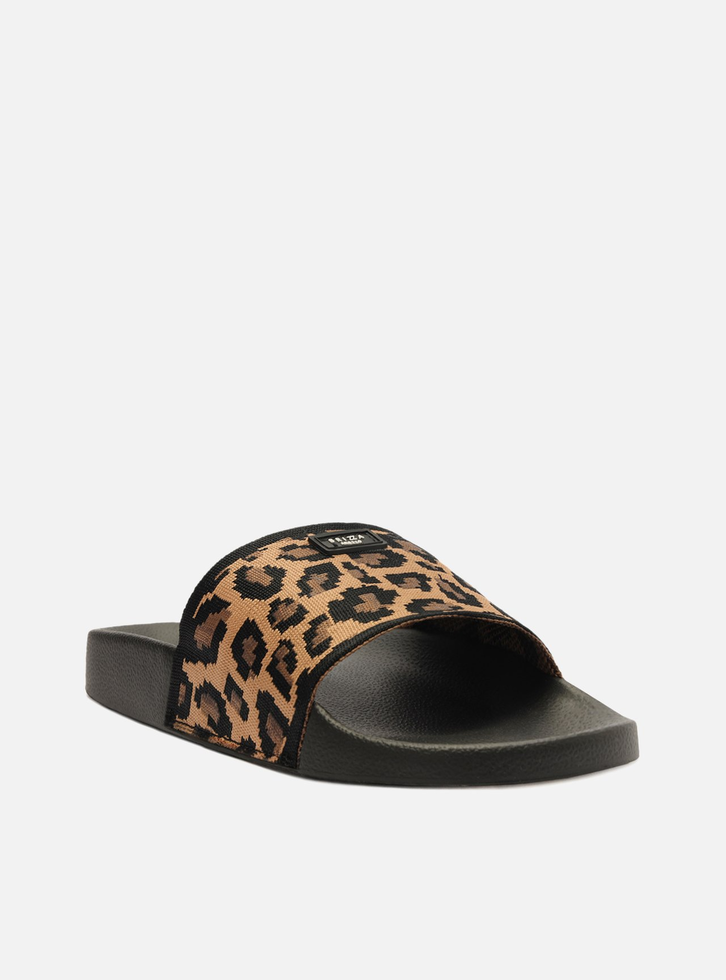 Slide Preto Tira Knit Animal Print