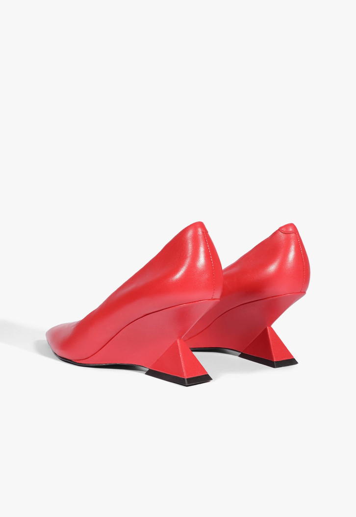 Scarpin Couro Salto Geométrico Vermelho