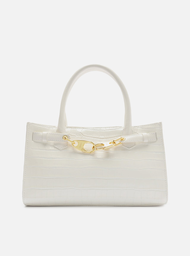 Bolsa Tote Branca Arezzo Couro Croco Grande Ganchos