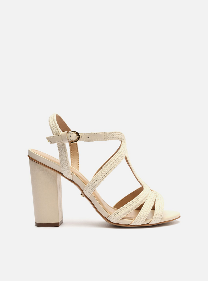 Sandália Off-White Arezzo Salto Alto Bordada