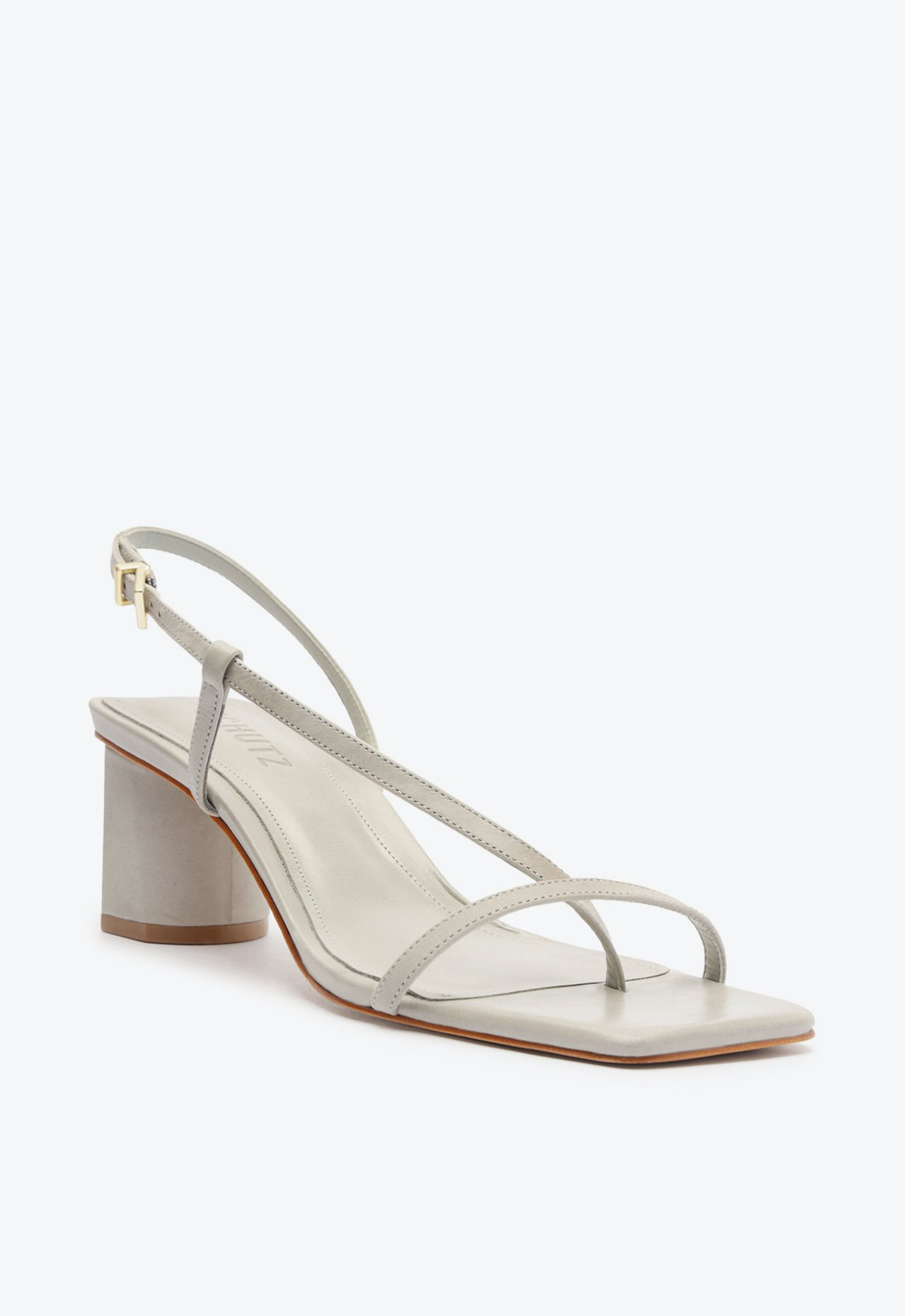 Sandália Cinza Schutz New Icon Salto Bloco Baixo Couro | ZZ MALL