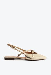 Sapatilha Slingback Salto Bloco Tiras Dourada