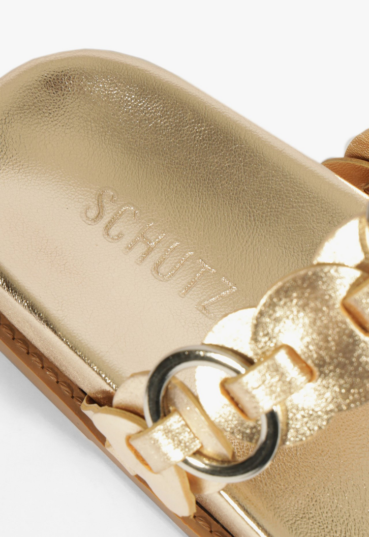 Sandália Papete Selina Sporty Couro Dourada