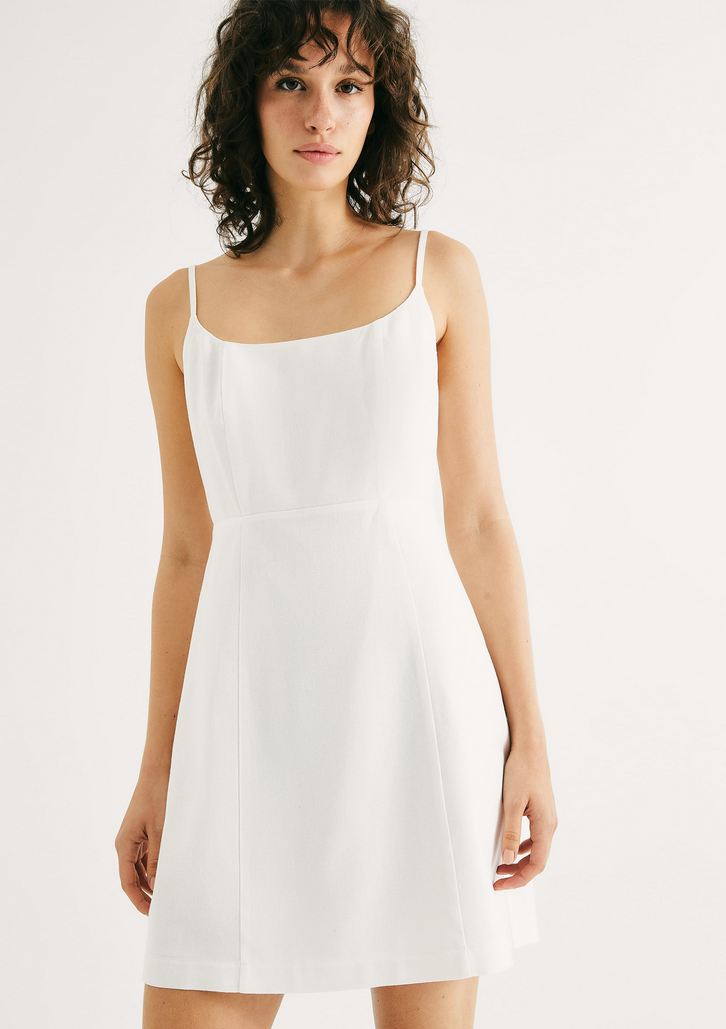 Vestido Hering Off White Curto Com Linho