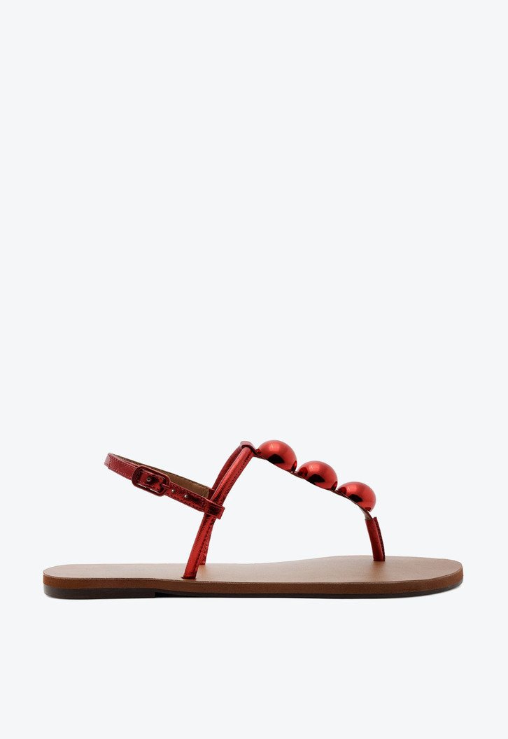 Sandália Rasteira Slim Adorno Vermelha