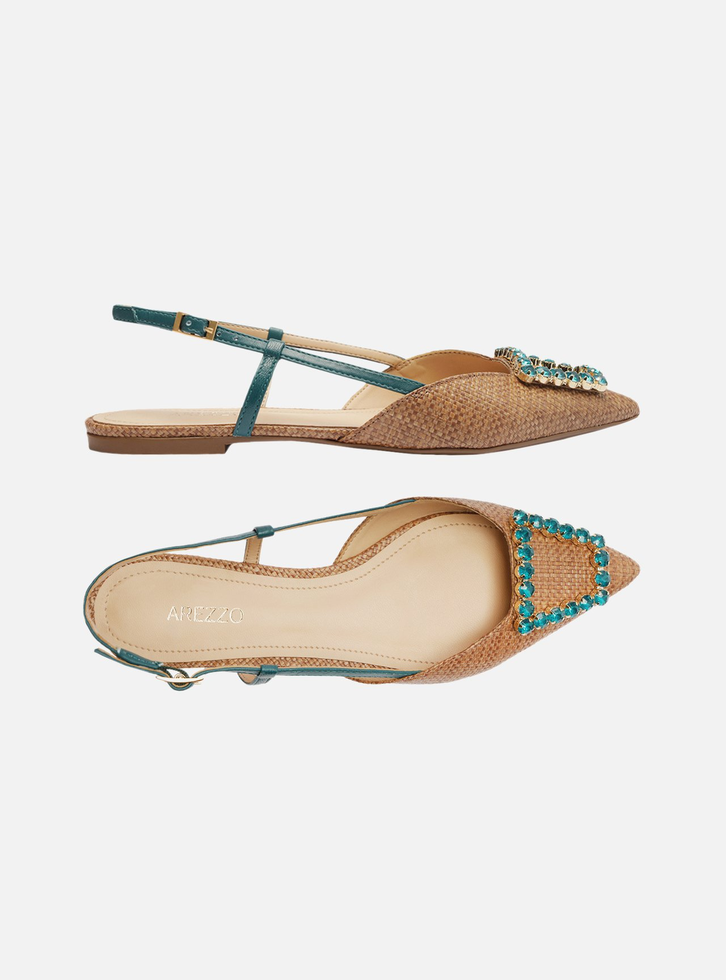 Sapatilha Marrom Arezzo Tramada Bico Fino Slingback Pedraria