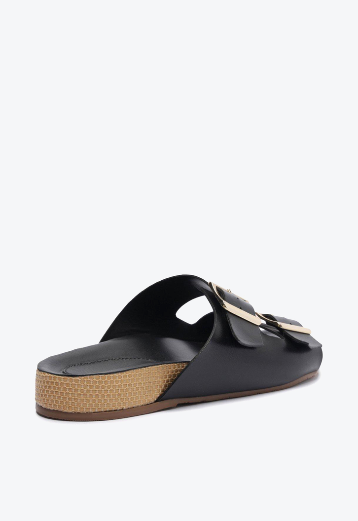 Sandália Slide Preta Arezzo Couro Tiras