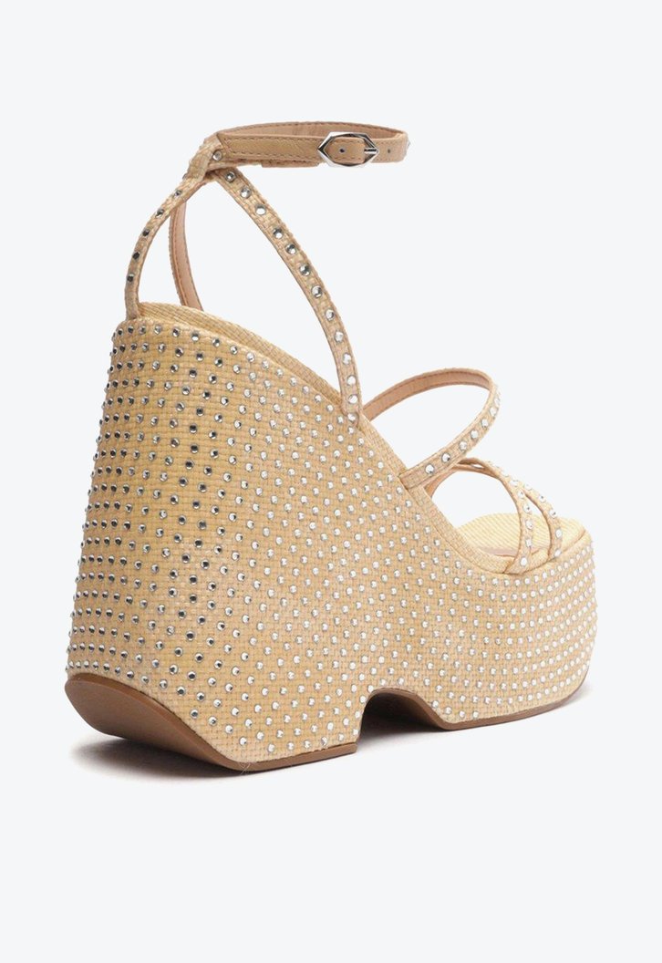 Sandália Plataforma Bege Arezzo Strass Melina