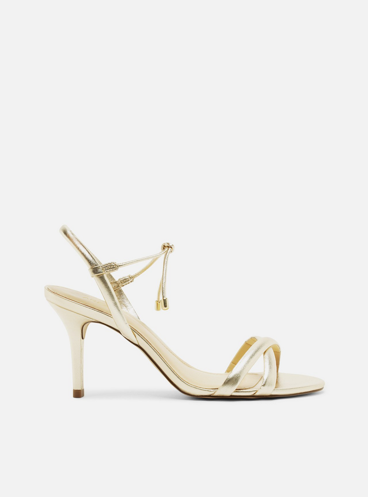 Sandália Dourada Salto Fino Tiras