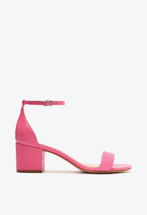 Sandália Salto Bloco Médio Snake Pink