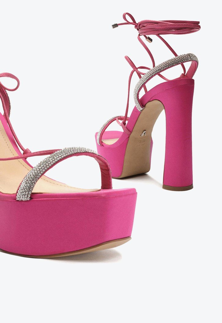 Sandália Meia Pata Rosa Arezzo Tiras Strass