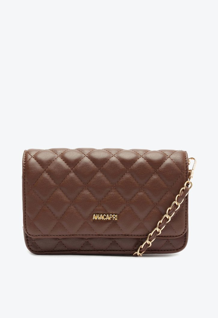 Bolsa Tiracolo Pequena Matelassê Alça Corrente Marrom