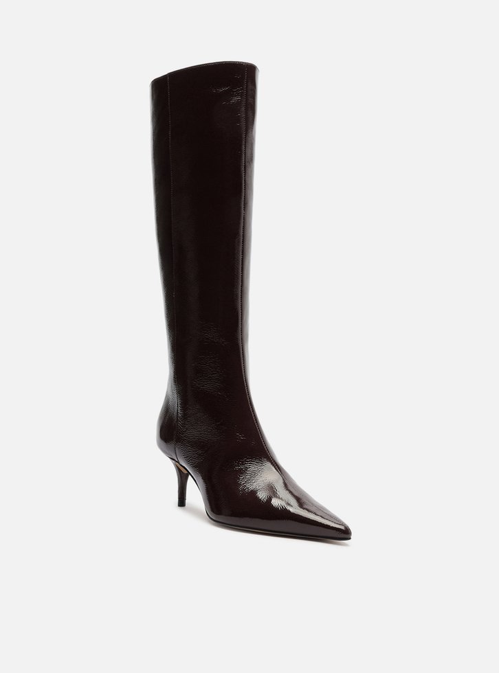 Bota Marrom Couro Cano Longo Salto Kitten