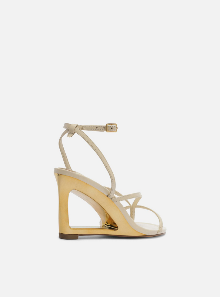 Sandália Off White Couro Salto Geométrico Tiras