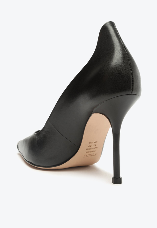 Sapato Scarpin Couro Bico Metalizado Preto