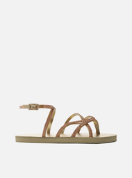 Sandália Rasteira Dourada Strass Tiras Nice
