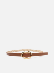 Cinto Marrom Couro Fino Fivela Oval Metal