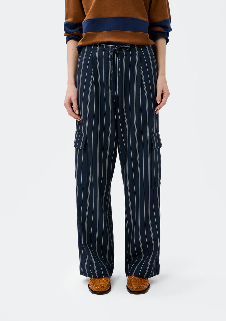 Calça Azul Hering Cargo Fio Tinto Com Linho