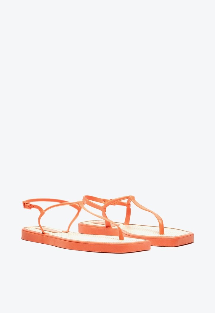 Sandália Rasteira Laranja Brizza Slim Square Palmilha