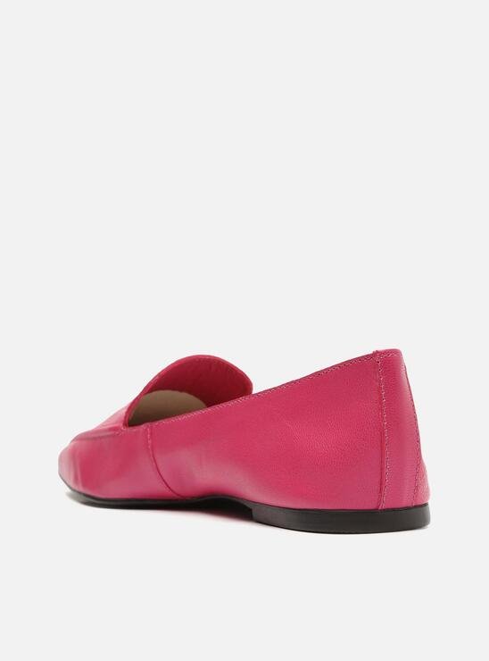 Mocassim Rosa Arezzo Couro Bico Quadrado Costuras