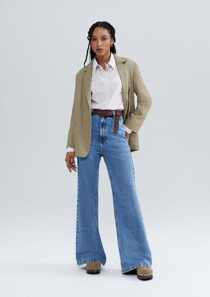 Calça Jeans Azul Hering Pantalona Cintura Média